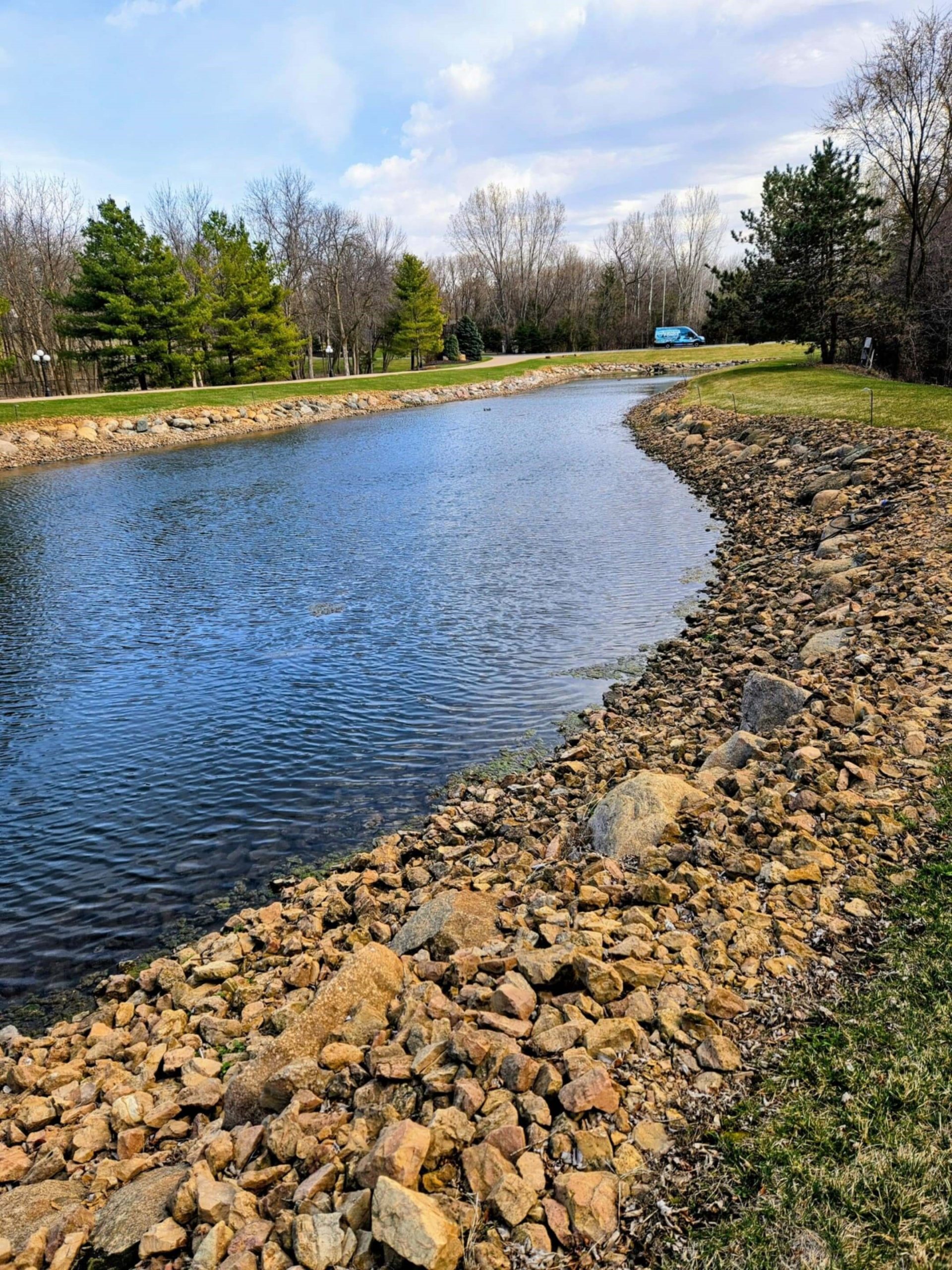 big pond small lake channel with aerators and wildlife